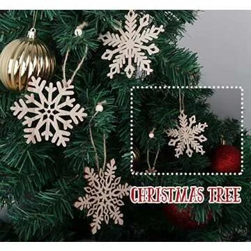 24Pcs Wooden Snowflakes Ornaments 4'' Christmas Tree Hanging Decorations Rustic Ornament Wood Crafts