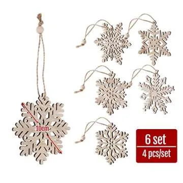 24Pcs Wooden Snowflake Ornaments for Christmas Decor