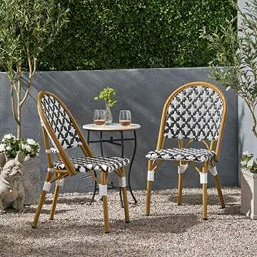Christopher Knight Home Anastasia Outdoor Bistro Chairs, Set of 2 - Elegant Black & White Design