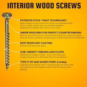 Velocity Interior 1 Inch Wood Screws DIY Pack (Size #8, 280 Pcs) – Zinc and Yellow Coating, Stick-...