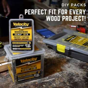 Velocity Interior 1 Inch Wood Screws DIY Pack (Size #8, 280 Pcs) – Zinc and Yellow Coating, Stick-Tight Technology, Screw for Wood Working with PSD ACR Driver Bit