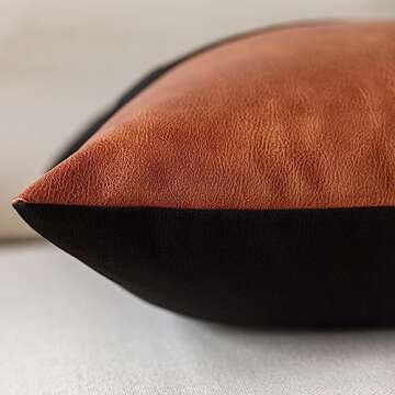 GEGELICA Set of 2Faux Leather Patchwork Black Linen Throw Pillow Covers, Modern Minimalist Farmhouse...