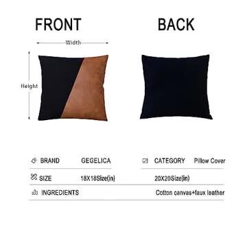 GEGELICA Set of 2Faux Leather Patchwork Black Linen Throw Pillow Covers, Modern Minimalist Farmhouse Solid Brown Accent Square Decorative Boho Pillow Covers18X18 Inch for Couch Living Room Bedroom