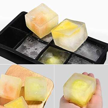 Ice Cube Trays Large Size Silicone Square Ice Cube Molds for making 8 Giant Ice Cubes for Whiskey an...