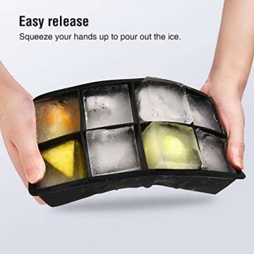 Ice Cube Trays Large Size Silicone Square Ice Cube Molds for making 8 Giant Ice Cubes for Whiskey and Cocktails, Keep Drinks Chilled, Reusable and BPA Free 2 Pack