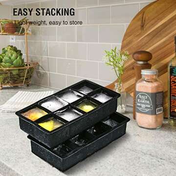 Ice Cube Trays Large Size Silicone Square Ice Cube Molds for making 8 Giant Ice Cubes for Whiskey and Cocktails, Keep Drinks Chilled, Reusable and BPA Free 2 Pack
