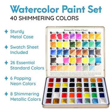 Mozart Premium Japanese Watercolor Paint Set – 40 Rich Water Color –Include Pans, Metallic & Neo...