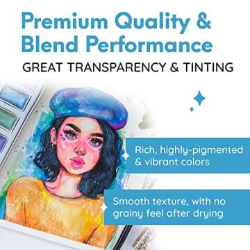 Mozart Premium Japanese Watercolor Paint Set – 40 Rich Water Color –Include Pans, Metallic & Neon Water Colors – Artist Quality– Watercolor Paint Perfect Watercolor Set for Adults, Kids Students