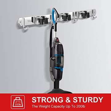 IMILLET 2 Pack Broom and Mop Holder Wall Mounted, Stainless Steel Broom Holder Mop Holder Self Adhesive Heavy Duty Hooks Storage Organizer for Home Laundry Room Garden Garage Closet Kitchen