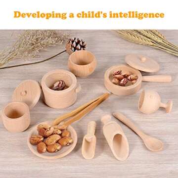 Migargle Sensory Bin Tools, Montessori Toys for Toddlers, Waldorf Toys, Wooden Scoops and Tongs for Transfer Work and Fine Motor Learning