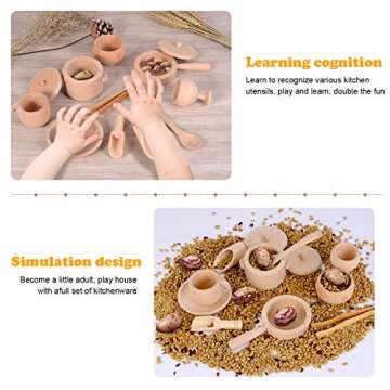 Migargle Sensory Bin Tools, Montessori Toys for Toddlers, Waldorf Toys, Wooden Scoops and Tongs for Transfer Work and Fine Motor Learning