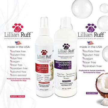 Lillian Ruff Ultra-Brightening Professional Dog Whitening Shampoo & Leave-in Dog Conditioner Detangl...
