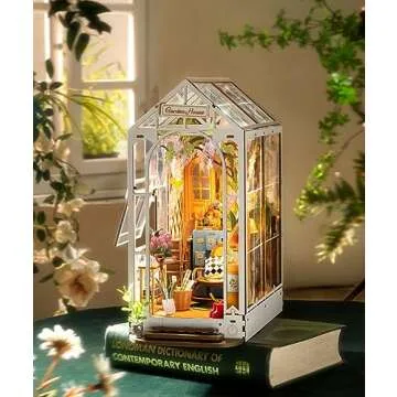 ROBOTIME Book Nook Kit - DIY Miniature House Kit, 3D Wooden Puzzle Booknook, Bookend Bookshelf Inser...