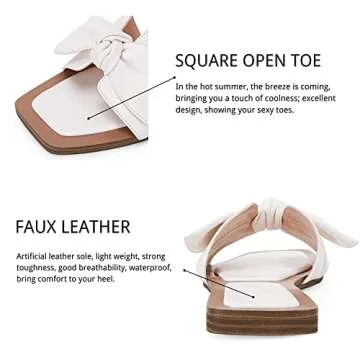 LAICIGO Women's Square Open Toe Slide Sandals Bowknot Slip-on Backless Faux Suede Summer Flats Sandals