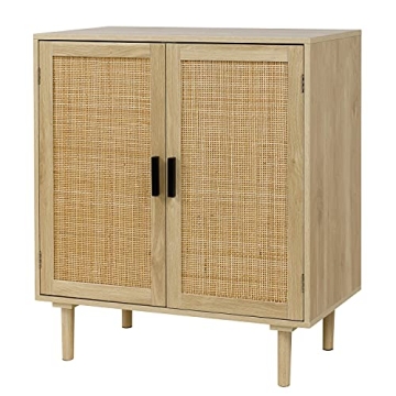 Finnhomy Sideboard Buffet Kitchen Storage Cabinet with Rattan Decorated Doors, Dining Room, Hallway,...