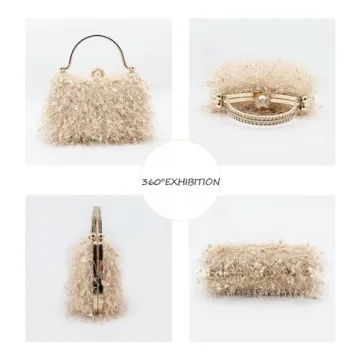 RonFoxi Gold Fluffy Tassel Clutch for Women