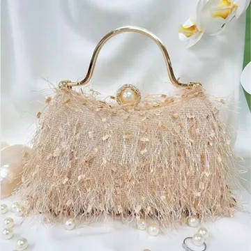 RonFoxi Gold Fluffy Tassel Clutch for Women