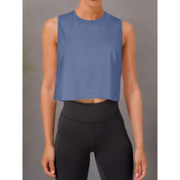 LASLULU Womens Workout Top Sleeveless Sport Shirts Summer Outfits Casual Tunic Tops Athletic Muscle Tank Running Yoga Tank Top Gym Crop Top for Teen Girls(Blue Small)