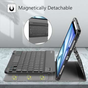 Fintie Keyboard Case for iPad Air 11-inch M2 (2024), iPad Air 5th / 4th Generation (2022/2020) 10.9 Inch - Soft TPU Back Cover w/Magnetically Detachable Bluetooth Keyboard, Composition Book