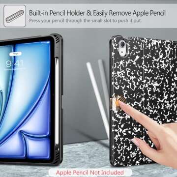 Fintie Keyboard Case for iPad Air 11-inch M2 (2024), iPad Air 5th / 4th Generation (2022/2020) 10.9 Inch - Soft TPU Back Cover w/Magnetically Detachable Bluetooth Keyboard, Composition Book