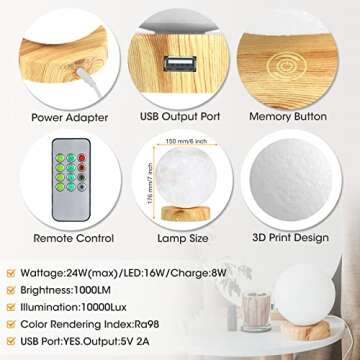 H&B Happy - Light Therapy Lamp 10000 LUX, Sunlight Lamp with 3 Color Temperatures,4 Brightness Levels (Round)