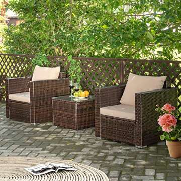 Tangkula 3 Pieces Patio Furniture Set - Stylish Outdoor Wicker Sofa Set
