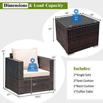 Durable Tangkula 3 Pieces Patio Furniture Set for Outdoors