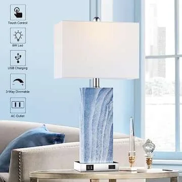 Stylish Touch Control Table Lamps with USB Ports & Bulbs