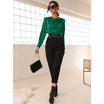 Elegant SOLY HUX Silk Satin Cowl Neck Blouse Tops