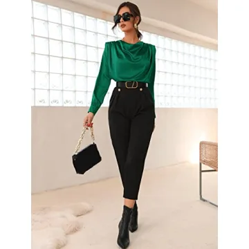 Elegant SOLY HUX Silk Satin Cowl Neck Blouse Tops