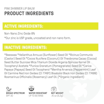 Raw Elements Pink Lip Shimmer SPF 30 Non-Toxic Lip Balm