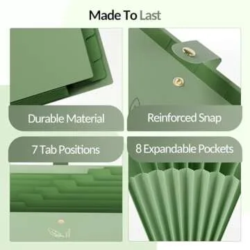Sooez Aesthetic 8 Pocket Accordion File Organizer, Pastel Expanding File Folder for Important Document with Labels, Portable Receipt Bill Organizer for Office School Supplies, Letter Size Olive Green