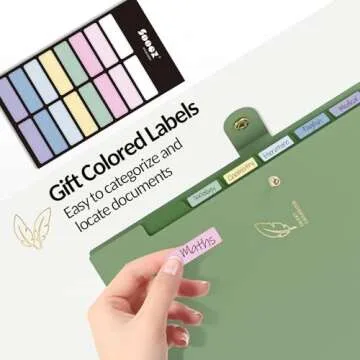 Sooez Aesthetic 8 Pocket Accordion File Organizer, Pastel Expanding File Folder for Important Document with Labels, Portable Receipt Bill Organizer for Office School Supplies, Letter Size Olive Green