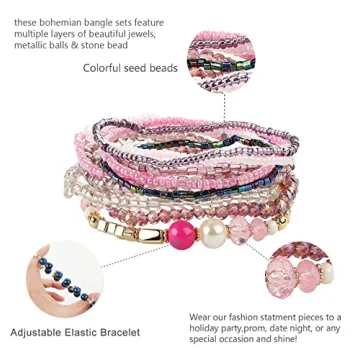 FIBO STEEL Bohemian Stackable Bead Bracelets for Women