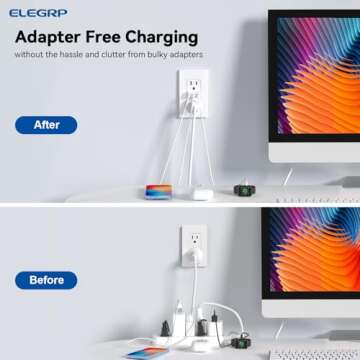 ELEGRP USB Outlet Receptacle, 3-Port USB C Wall Outlet, 30W 6.0A USB Electrical Outlet, 15 Amp Tamper-Resistant Outlet with USB C Ports, UL Listed, Screwless Wall Plate Included, 1 Pack, Matte White