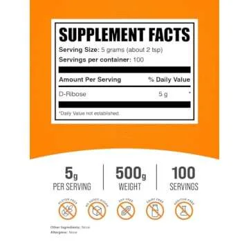 BulkSupplements.com D-Ribose Powder for Energy Support - Gluten Free, 5g per Serving, 500g
