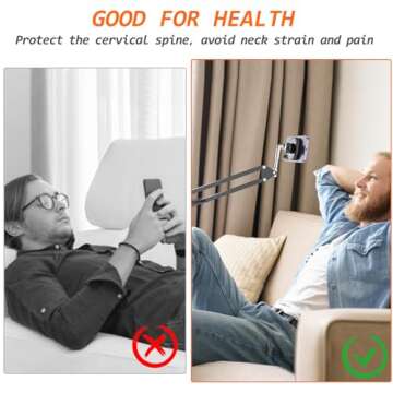 VRIG Magnetic Phone Holder Mount for Desk,MagSafe Arm,Overhead Phone Mount Stand,360° Free Adjustable Long Arm Cell Phone Stand for Desk/Bed for iPhone and More/Android,Magnetic Ring Included