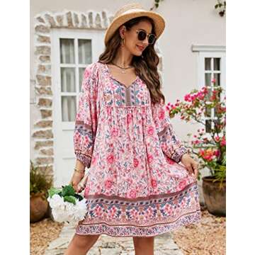 Bluetime Casual V Neck Summer Floral Dress for Women