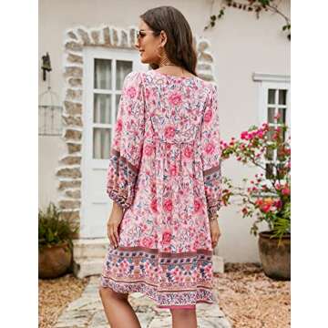 Bluetime Casual V Neck Summer Floral Dress for Women