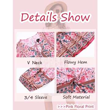 Bluetime Casual V Neck Summer Floral Dress for Women