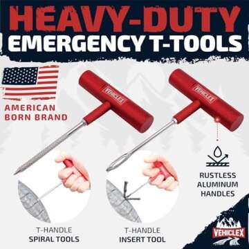 Vehiclex Tire Repair Kit for Plug and Patch with Aluminum Handled Tools Emergency Kit with Pliers in...