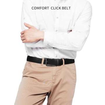 SKiporty Black Mens Belt Ratchet Belts Dress Casual Leather Belt for Men With Slide Adjustable Click...