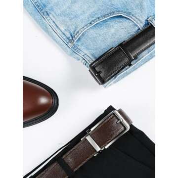 SKiporty Black Mens Belt Ratchet Belts Dress Casual Leather Belt for Men With Slide Adjustable Click Buckle Gifts Box