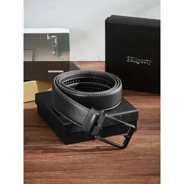 SKiporty Black Mens Belt Ratchet Belts Dress Casual Leather Belt for Men With Slide Adjustable Click Buckle Gifts Box