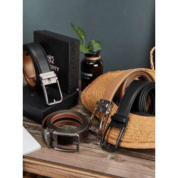 SKiporty Black Mens Belt Ratchet Belts Dress Casual Leather Belt for Men With Slide Adjustable Click Buckle Gifts Box