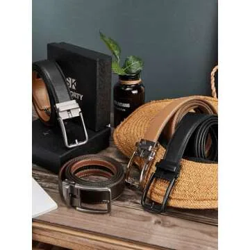 SKiporty Black Mens Belt Ratchet Belts Dress Casual Leather Belt for Men With Slide Adjustable Click Buckle Gifts Box