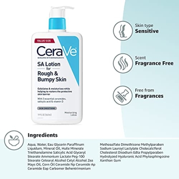 CeraVe SA Lotion for Rough & Bumpy Skin | Vitamin D, Hyaluronic Acid, Lactic Acid, Niacinamide & Salicylic Acid Lotion | Rough And Bumpy Skin Lotion |Gentle Exfoliating Body Lotion | 19 Ounce