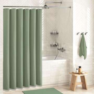 Dynamene Sage Green Shower Curtain - Waffle Textured Heavy Duty Thick Fabric Shower Curtains for Bat...