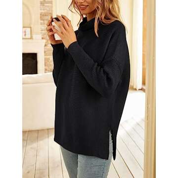LILLUSORY Women's Mock Turtleneck Sweater Oversized Long Sleeve Casual Knit Pullover Tunic Tops Wear with Leggings Black S