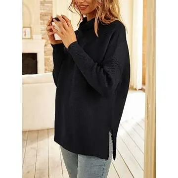 LILLUSORY Women's Mock Turtleneck Sweater Oversized Long Sleeve Casual Knit Pullover Tunic Tops Wear with Leggings Black S